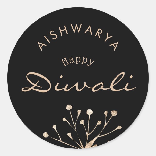 Sticker Rond Diwali noir et or personnalisable (Devant)