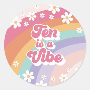 Sticker Rond Dix est une ambiance Rétro Arc-en-ciel 10ème Anniv