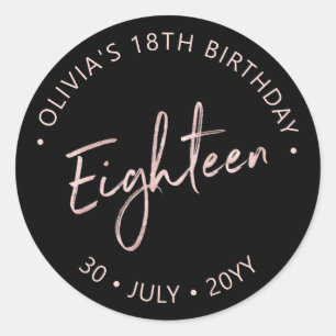 Sticker Rond Dix-huit   Lettre dorée rose 18e anniversaire