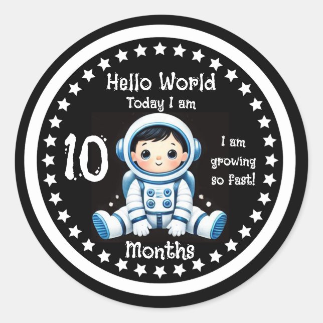 Sticker Rond Dix mois de bébé jalon Astronaut (Devant)