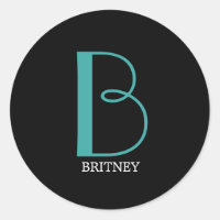 DIY Large Monogram & Name, Teal/White Text, Black