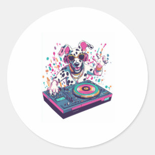 Sticker Rond DJ Dalmatian - EDM Rave Party Chien