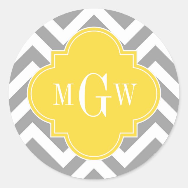 Sticker Rond Dk Gray Lg Chevron Pineapple Quatrefoil 3 monogram (Devant)