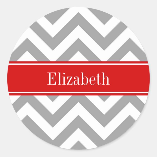 Sticker Rond Dk Gray White LG Chevron Red Name monogram (Devant)