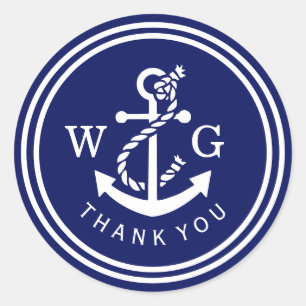 Sticker Rond do-it-yourself Ancre Monogramme Mariage Phoques Fa