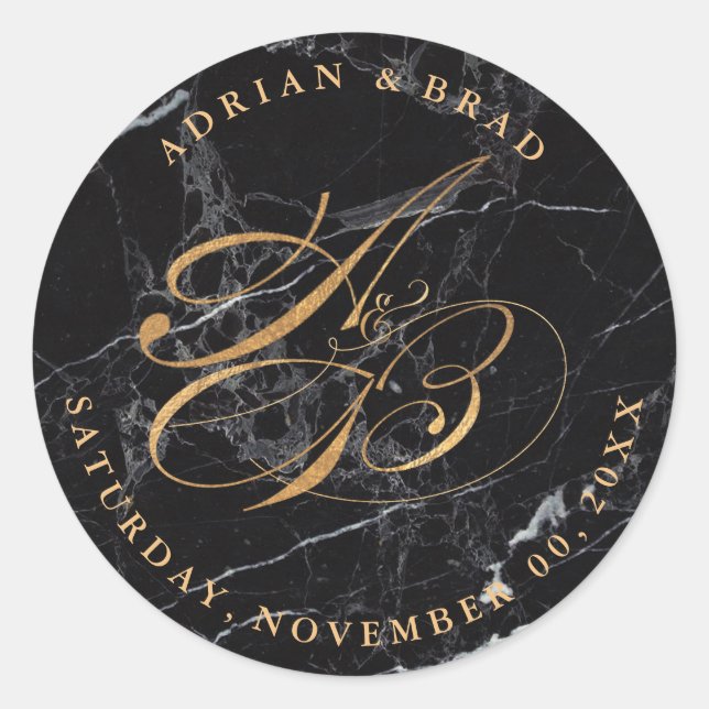 Sticker Rond do-it-yourself Faux Gold Calligraphy Monogrammes/M (Devant)