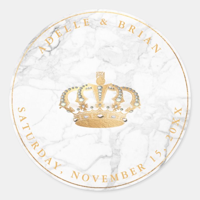 Sticker Rond do-it-yourself Faux Gold Crown avec Pearl+Marbre (Devant)