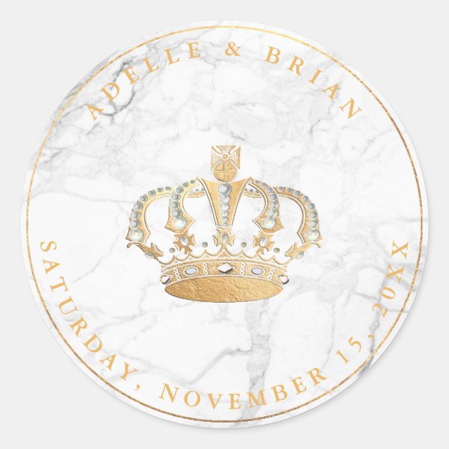 Sticker Rond do-it-yourself Faux Gold Crown avec Pearl+Marbre (Devant)