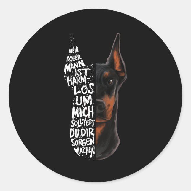 Sticker Rond Doberman Chien Dit Un Cadeau Sans Dommage (Devant)