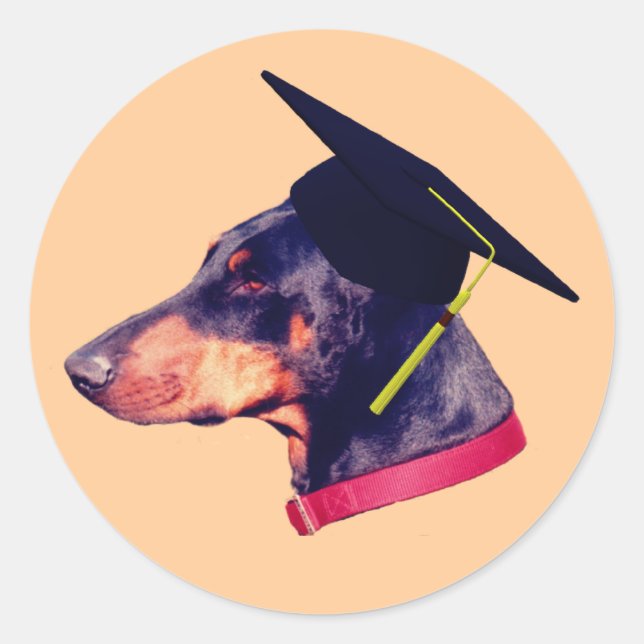 Sticker Rond Doberman Graduate Casquette drôle (Devant)