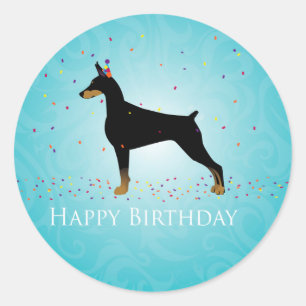 Sticker Rond Doberman Pinscher Joyeux Design d'anniversaire