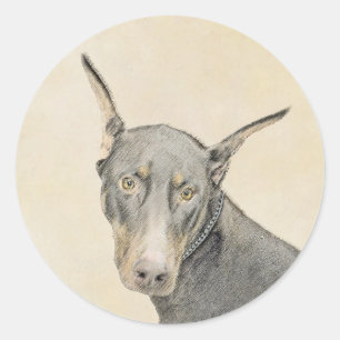Sticker Rond Doberman Pinscher Peinture - Art Chien original