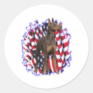 Sticker Rond Doberman Pinscher (rouge) Patriote