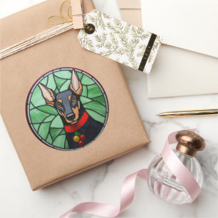 Sticker Rond Doberman Pinscher Vitrail Noël