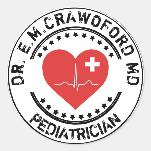 Sticker Rond Docteur en caoutchouc Timbre Coeur ECG avec votre  (Devant)