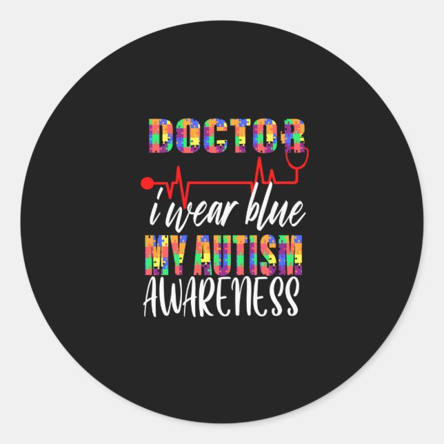 Sticker Rond Docteur je porte le bleu pour la sensibilisation s (Devant)