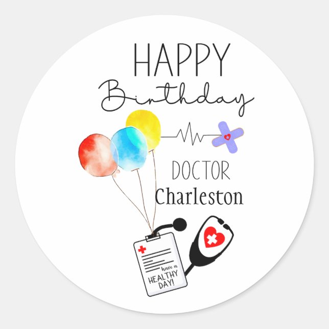 Sticker Rond Docteur Joyeux Ballons d'anniversaire à plat Anniv (Devant)