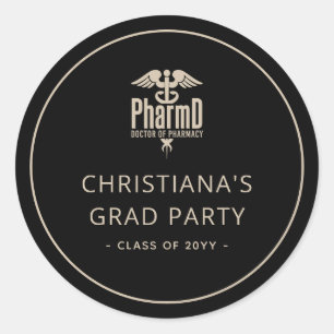 Sticker Rond Docteur PharmD sur mesure de la Fête de Graduation