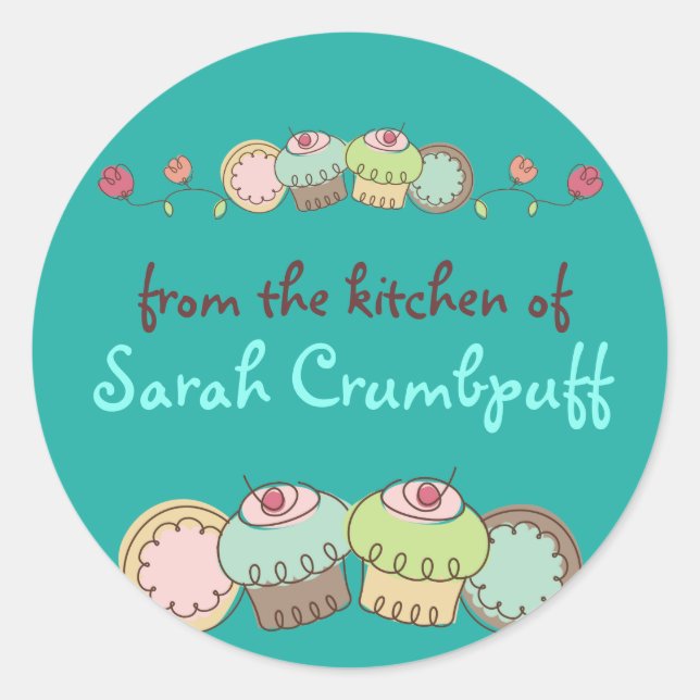 Sticker Rond Dodles de couleurs personnalisées cookies cupcakes (Devant)