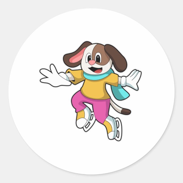 Sticker Rond Dog at Ice skating with Ice skates (Devant)