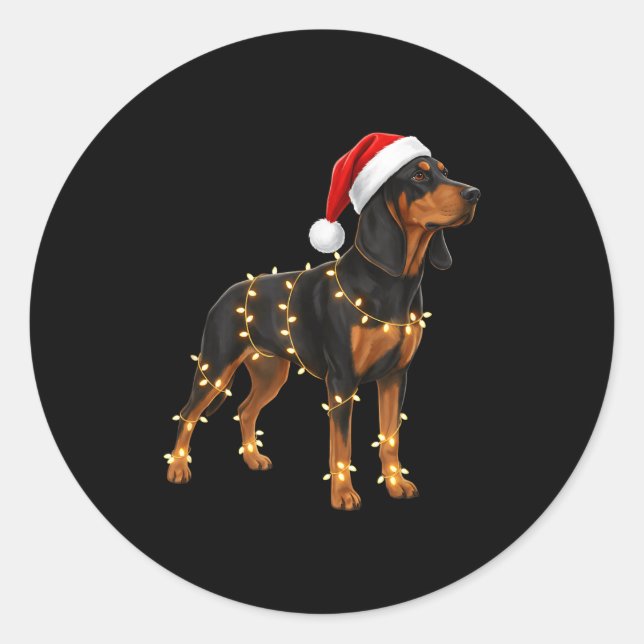Sticker Rond Dog Dachshund Wrapped In Christmas Lights - Holida (Devant)