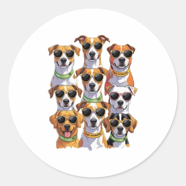 Sticker Rond Dogs in sunglasses Paws Hydrated (Devant)