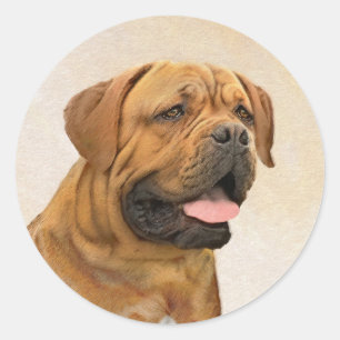 Sticker Rond Dogue de Bordeaux Peinture - Cute Original Chien A