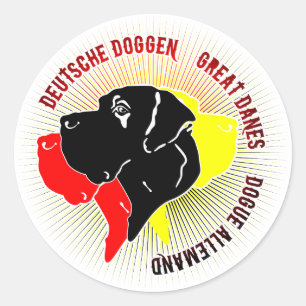 Sticker Rond Dogues Allemands Noir Rouge Or