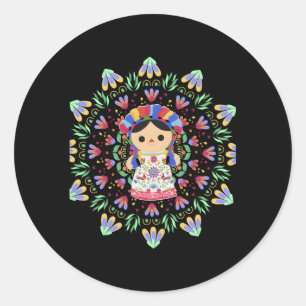 Sticker Rond Doll-Lele-Maria - Impression mexicaine brodée
