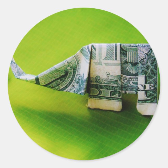 Sticker Rond Dollar facture origami éléphant sur arrière - plan (Devant)