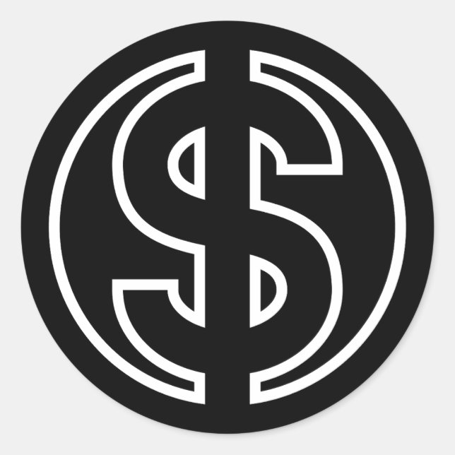 Sticker Rond Dollar Symbole monnaie en cercle noir (Devant)