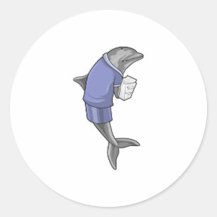 Sticker Rond Dolphin as Secretary with Stack of paper