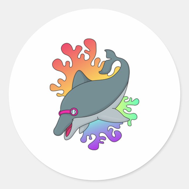 Sticker Rond Dolphin at Swimming with Swimming goggles (Devant)