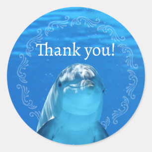 Sticker Rond Dolphin Merci bleu océan