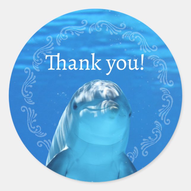 Sticker Rond Dolphin Merci bleu océan (Devant)