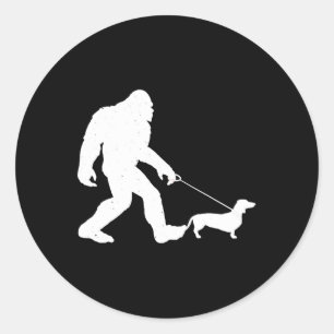 Sticker Rond Don de chien Bigfoot Walking Dachshund Funny Wien