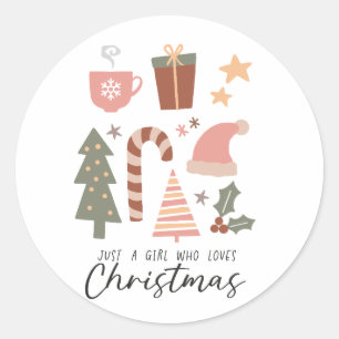 Sticker Rond Don De Noël Juste Une Fille Qui Aime Noël