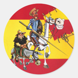 Sticker Rond DON QUIJOTE&SANCHO - Drapeau espagnol du moulin à 