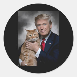 Sticker Rond Donald Trump Et Cat Drôle Trump Et Chat