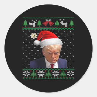 Sticker Rond Donald Trump Mug Tiré Un Vilain Noël