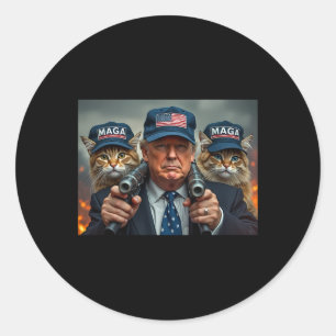 Sticker Rond Donald Trump Rendre les chats en sécurité Casquett