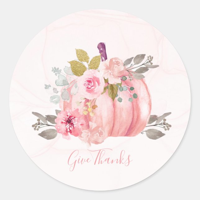 Sticker Rond Donner Merci Punk Aquarelle Citrouille Peony Flowe (Devant)
