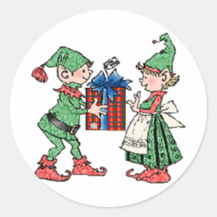 Sticker Rond Donner vintage de cadeau d'elfes de Noël