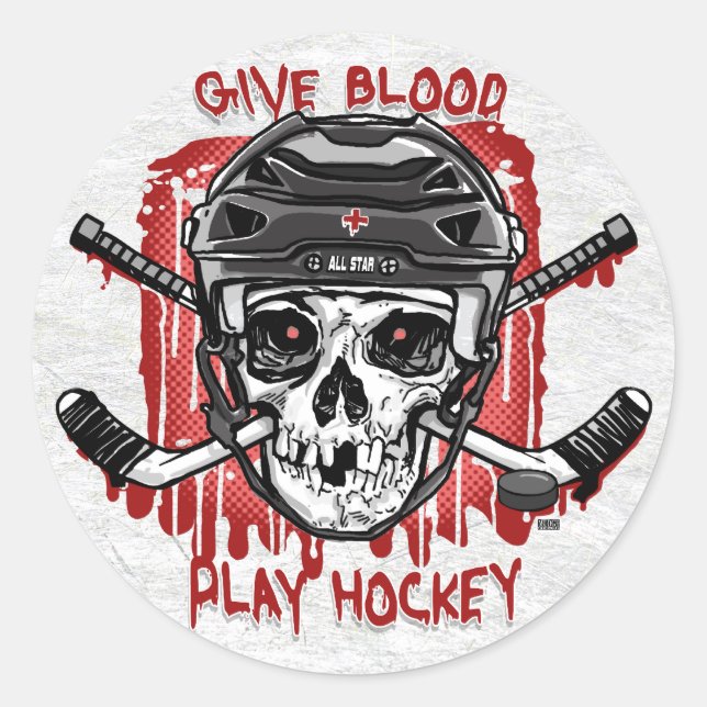 Sticker Rond Donnez du sang Jeu Hockey Noir (Devant)