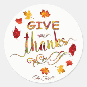 Sticker Rond Donnez Merci Chic Automne Rustique Thanksgiving Mo