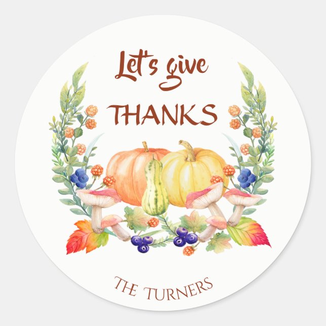 Sticker Rond Donnez Merci Chic Automne Rustique Thanksgiving Mo (Devant)