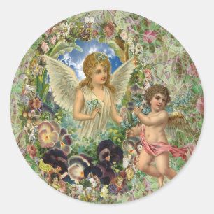 Sticker Rond Dons - Cupidon apporte une Fleurs d'Ange