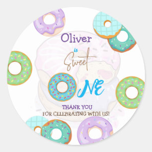 Sticker Rond Donut 1er anniversaire garçon classique rond autoc