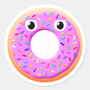 Sticker Rond Donut Avec Yeux Et Sprinkings Dessin