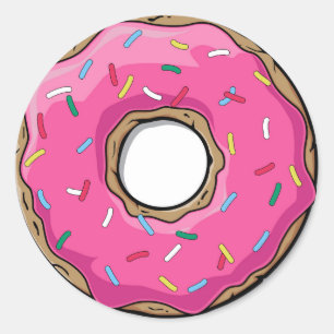 Sticker Rond Donut Rose Cartoon Avec Saupoudrages